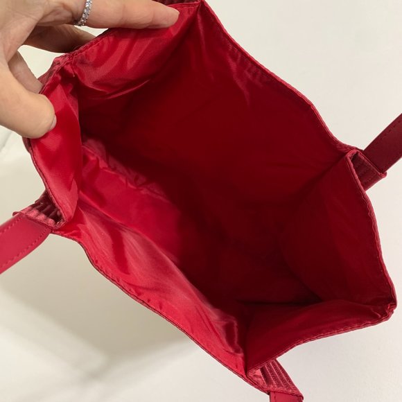 SHISEIDO Ginza Tokyo Fabric Shoulder Bag Red Faux Leather Handles Light Weight - Picture 11 of 14